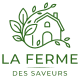 Logo vert de La Ferme des Saveurs, une maison entourée de feuilles